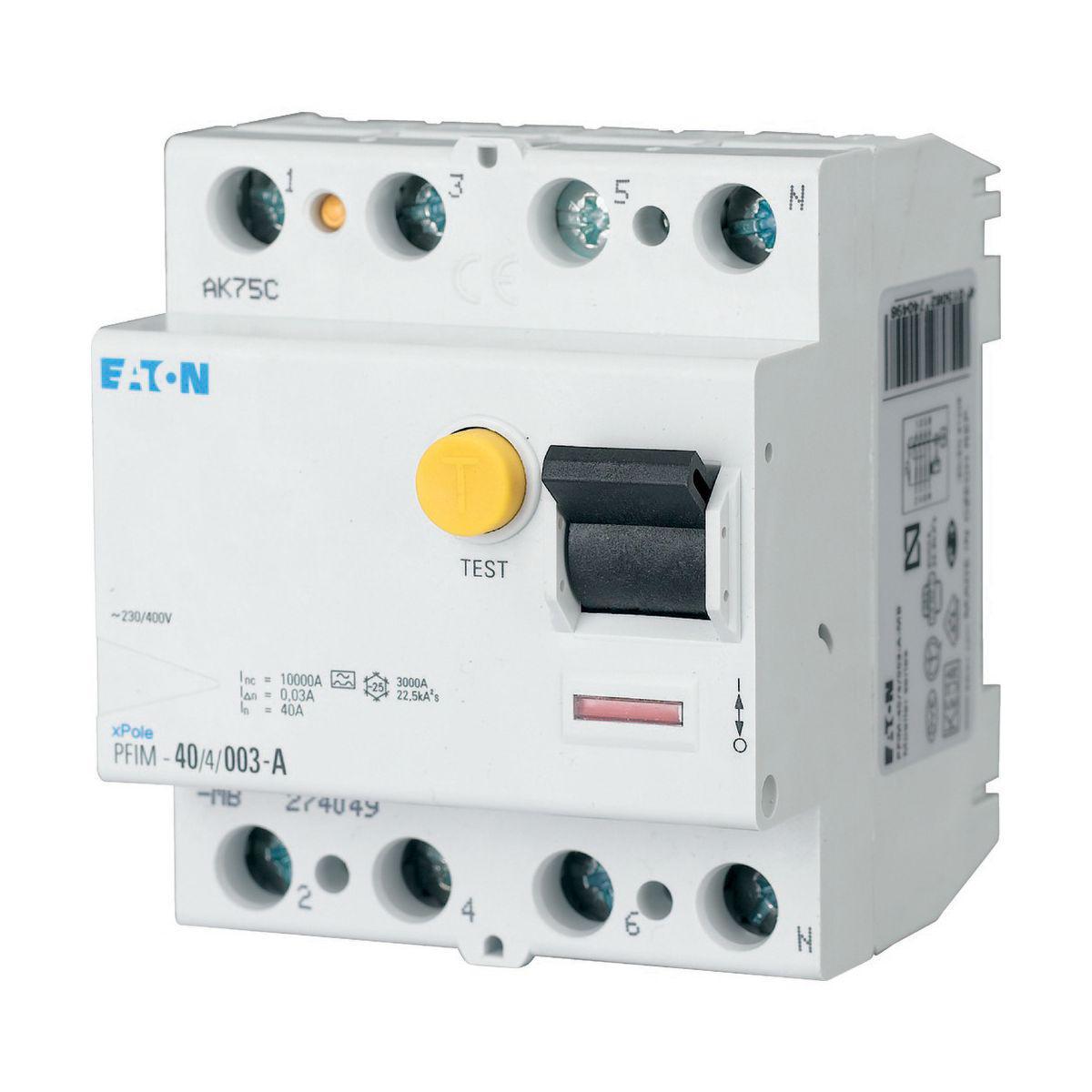 Earth fault breaker Xpole series PFIM, 4-pole, surge-proof 250A type A - RCCB, 25A, 4P, 30MA, TYPE A PFIM-25/4/003-A