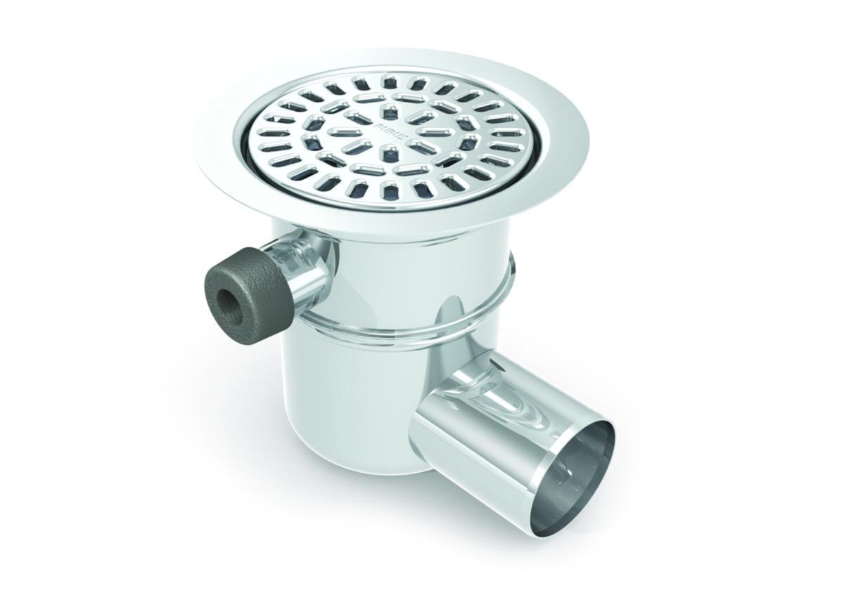 Golvbrunn Sigex 75 sidoutlopp och extra inlopp, Purus - SIGEX 75R GOLVBR S-UTL 150X75 RF 4 EXTR INL RF V-LÅSINS/SIL