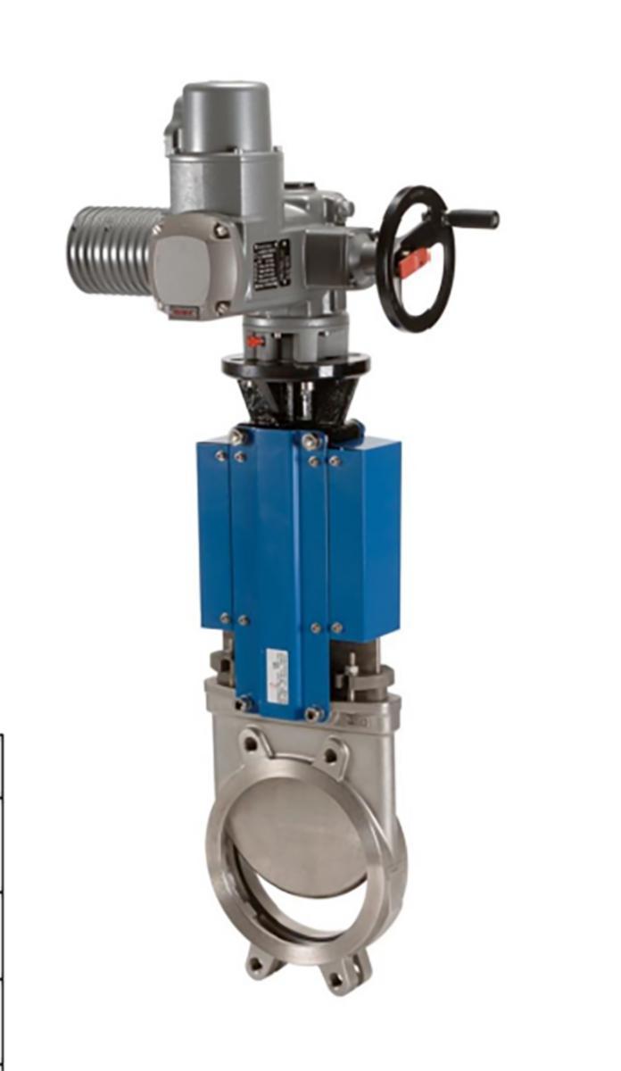 Elektrisk skjutspjällsventil i gjutjärn, typ 177 med spjällskiva i syrafast stål (F304), EPDM foder, Luggad anslutning - SKJUTSPJÄLL 177 DN150 PN10 GG25 F304 EPDM Bi AUMA SA07.6