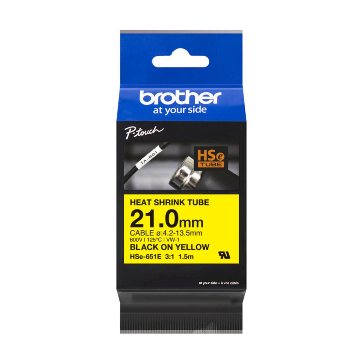 Krympslang Brother HSe - KRYMPSLANG BROTHER HSE651E GUL MED SVART TEXT 21MM