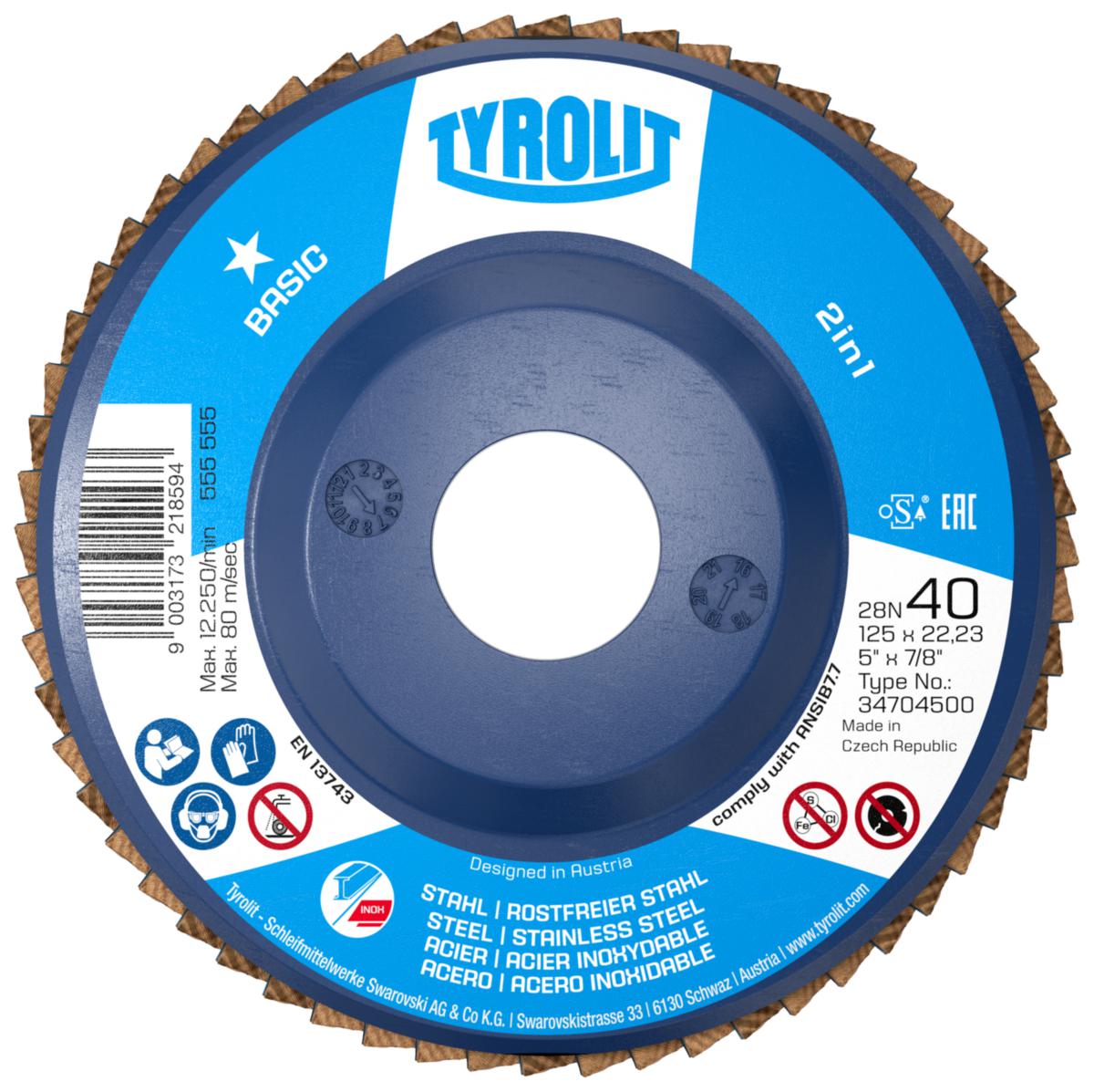 FLAP DISC  TYROLIT BAS. 2IN1 - FLAP DISC TYROLIT BASIC STRAIGHT 28A 125X22 G40 2IN1