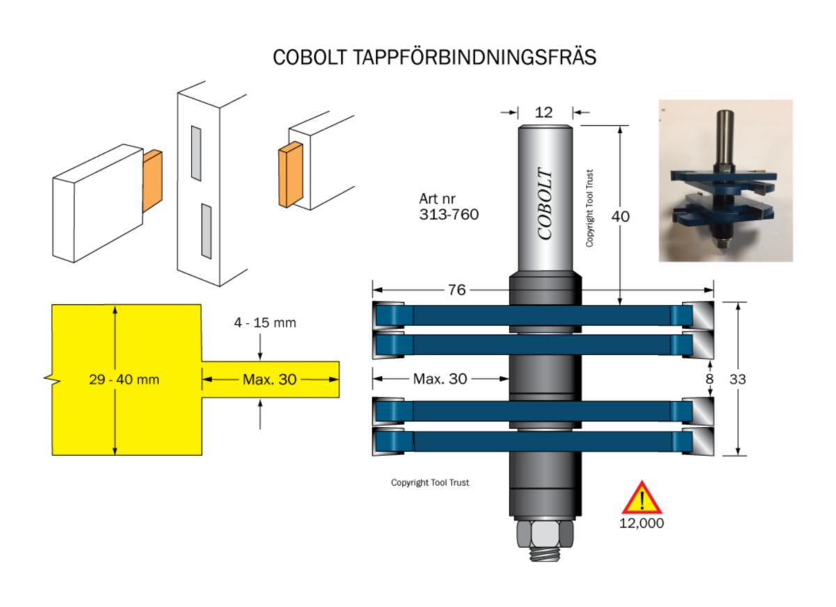 Tappfogfräs Cobolt HM - TAPPFOGFRÄS HM COBOLT D76 L33 F30 NOT8 TL97 S12