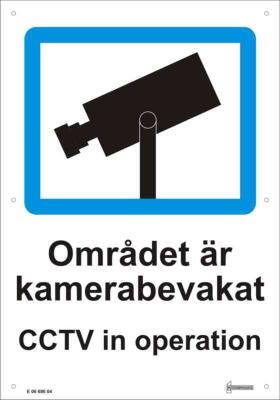SKYLT OMRÅDE ÄR KAMERABEVAKAT AL, VIT/BLÅ/SVART, 2-SPRÅKIG