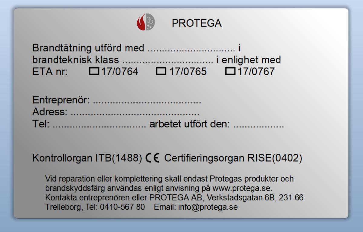 Märkningsetikett brandtätning - MÄRKETIKETT PROTEGA 100x60MM 25ST