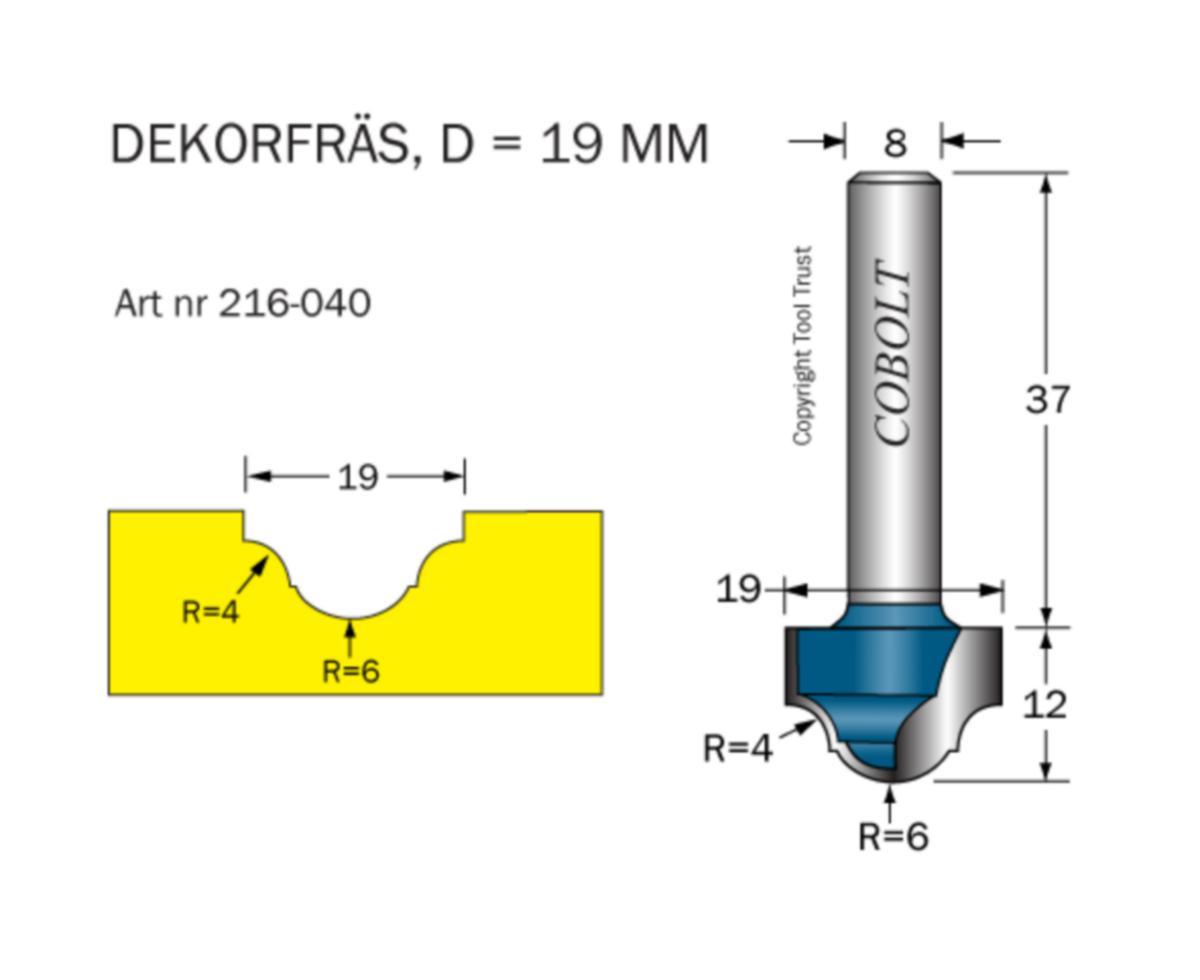 Dekorfräs Cobolt HM - DEKORFRÄS HM COBOLT D19 R4/6 L12 TL49 S8