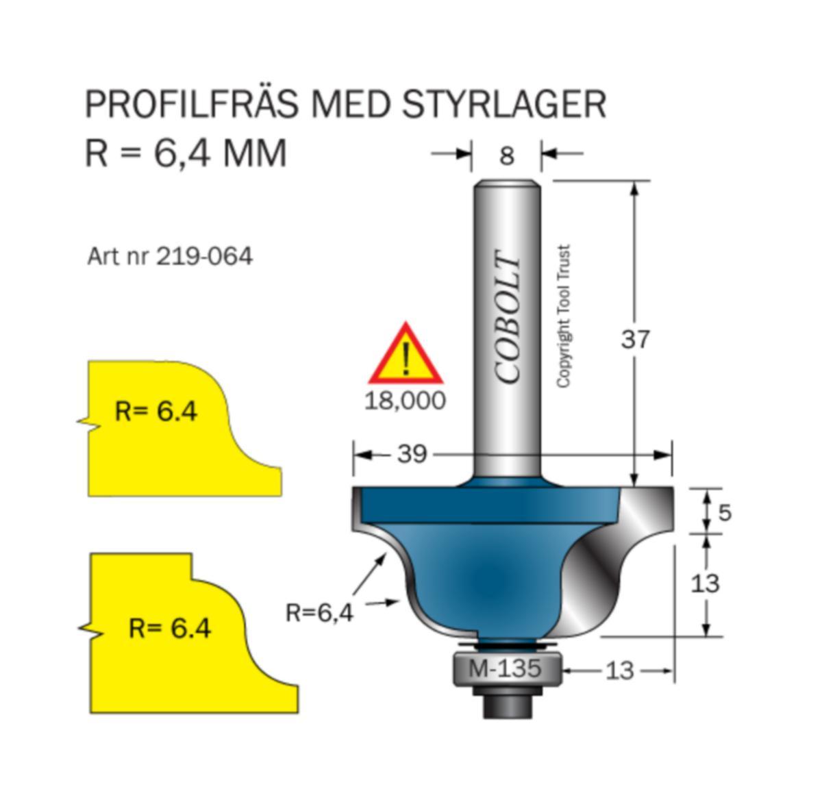 Profilfräs Cobolt HM - PROFILFRÄS HM COBOLT D39 L18 R6.4 TL67 S8 LAGER M135