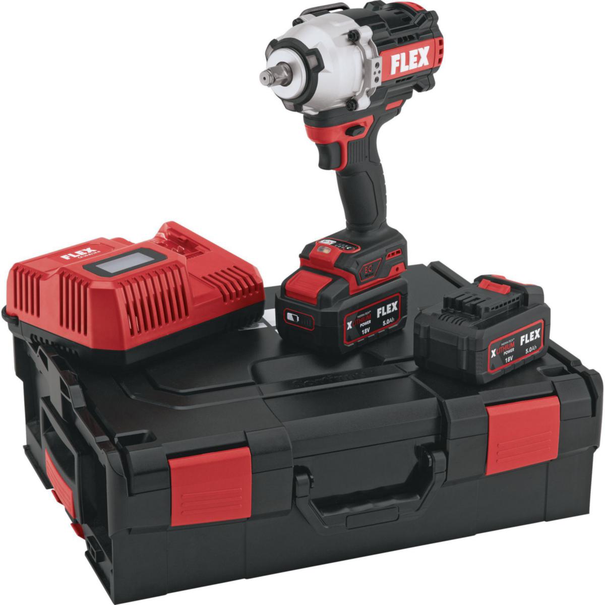 Mutterdragare Flex IW½" 1500Nm Set - MUTTERDRAGARE FLEX IW½" 1500NM SET 18V 2X5.0AH BATT & LADDARE