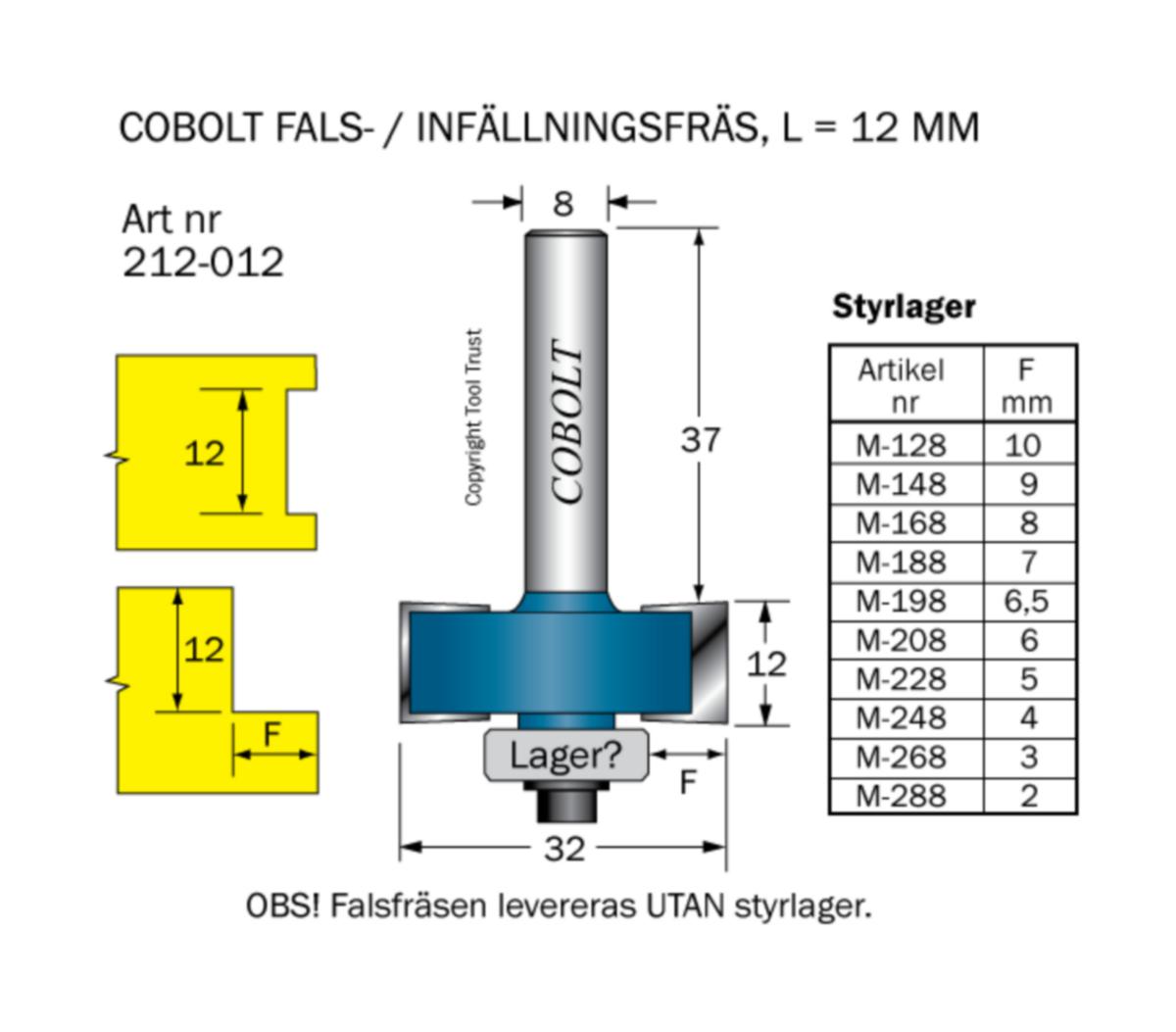 Falsfräs Cobolt HM - FALSFRÄS HM COBOLT L12 D32 TL61 S8