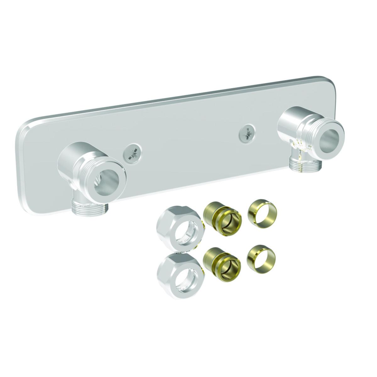 Mixer bracket chrome for V6 wall penetration system visible, Vatette - VATETTE MIXER BRACK.V6 150 CC OUTSIDE PIPE Ø12 / 15 CU