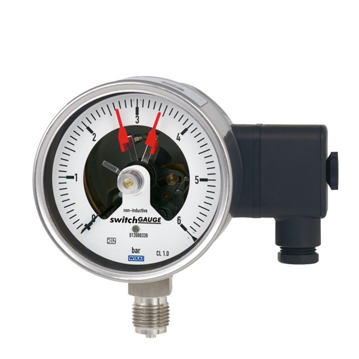 Tryckmätare elkontakt syrafast PGS23, 100 mm, DN15 (G1/2"), anslutning nedåt - TRYCKMÄTARE 1 BAR DN15 PGS23 100MM ELKONTAKT ANSL NED