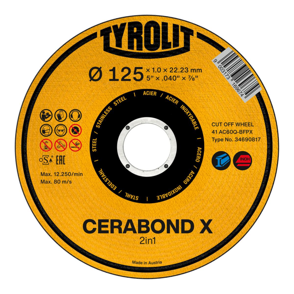 Kapskiva Tyrolit Premium Cerabond X 2in1 - KAPSKIVA TYROLIT CERABOND X RAK 125X1,3 2IN1