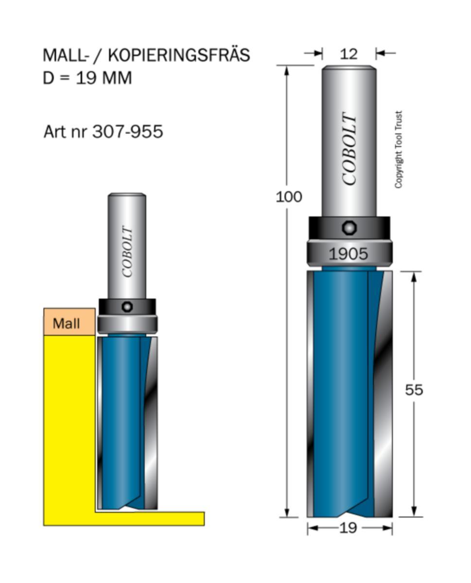 Mallfräs Cobolt HM - MALLFRÄS HM COBOLT D19 L55 TL100 S12 LAGER 1905