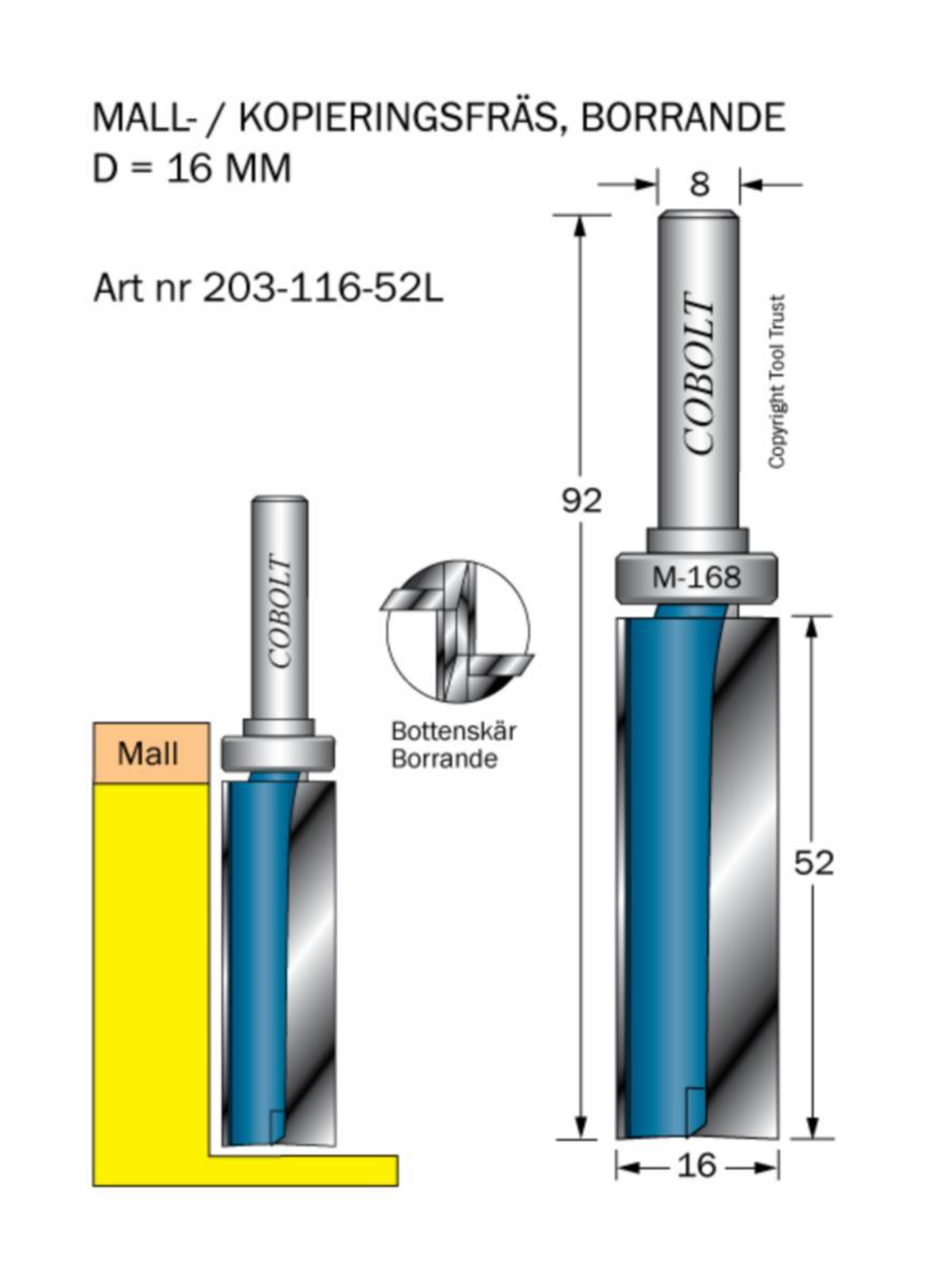 Mallfräs Cobolt HM - MALLFRÄS HM COBOLT D16 L52 TL92 S8 LAGER M168