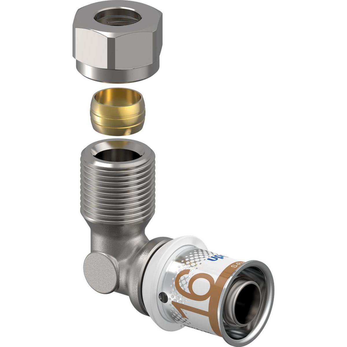 Vinkelövergång, S-Press PLUS utv gänga, Uponor - UPONOR S-PRESS PLUS VINKEL UTV 16-R3/8"MT/10CU