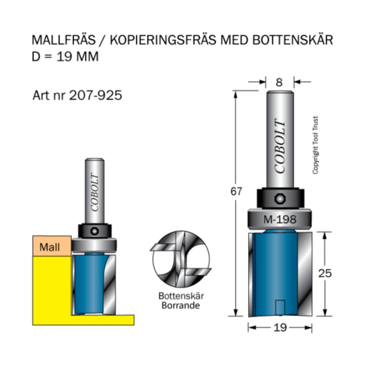 Mallfräs Cobolt HM - MALLFRÄS HM COBOLT D19 L25 TL67 S8 LAGER M198