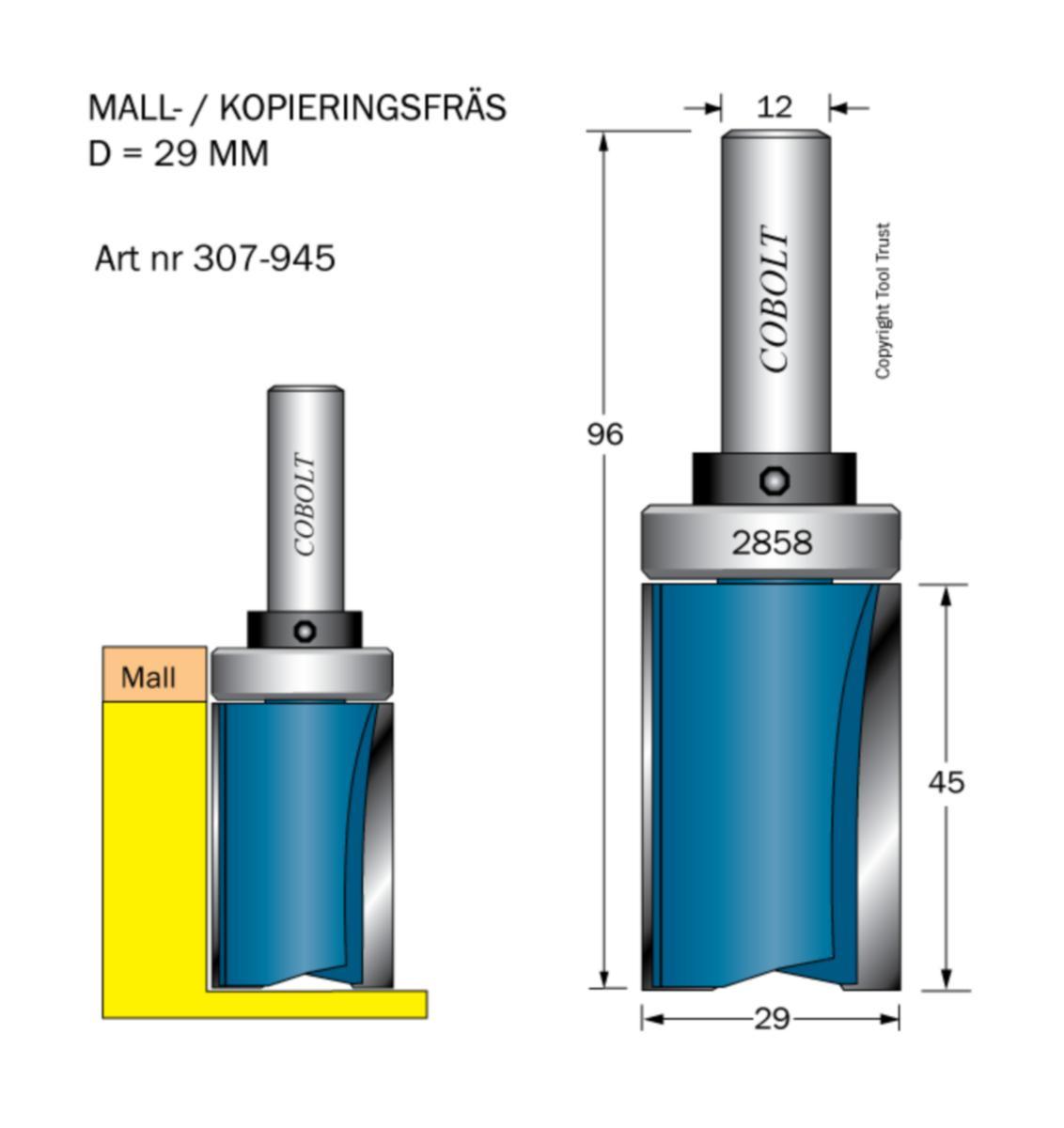 Mallfräs Cobolt HM - MALLFRÄS HM COBOLT D29 L45 TL95 S12 LAGER 2858