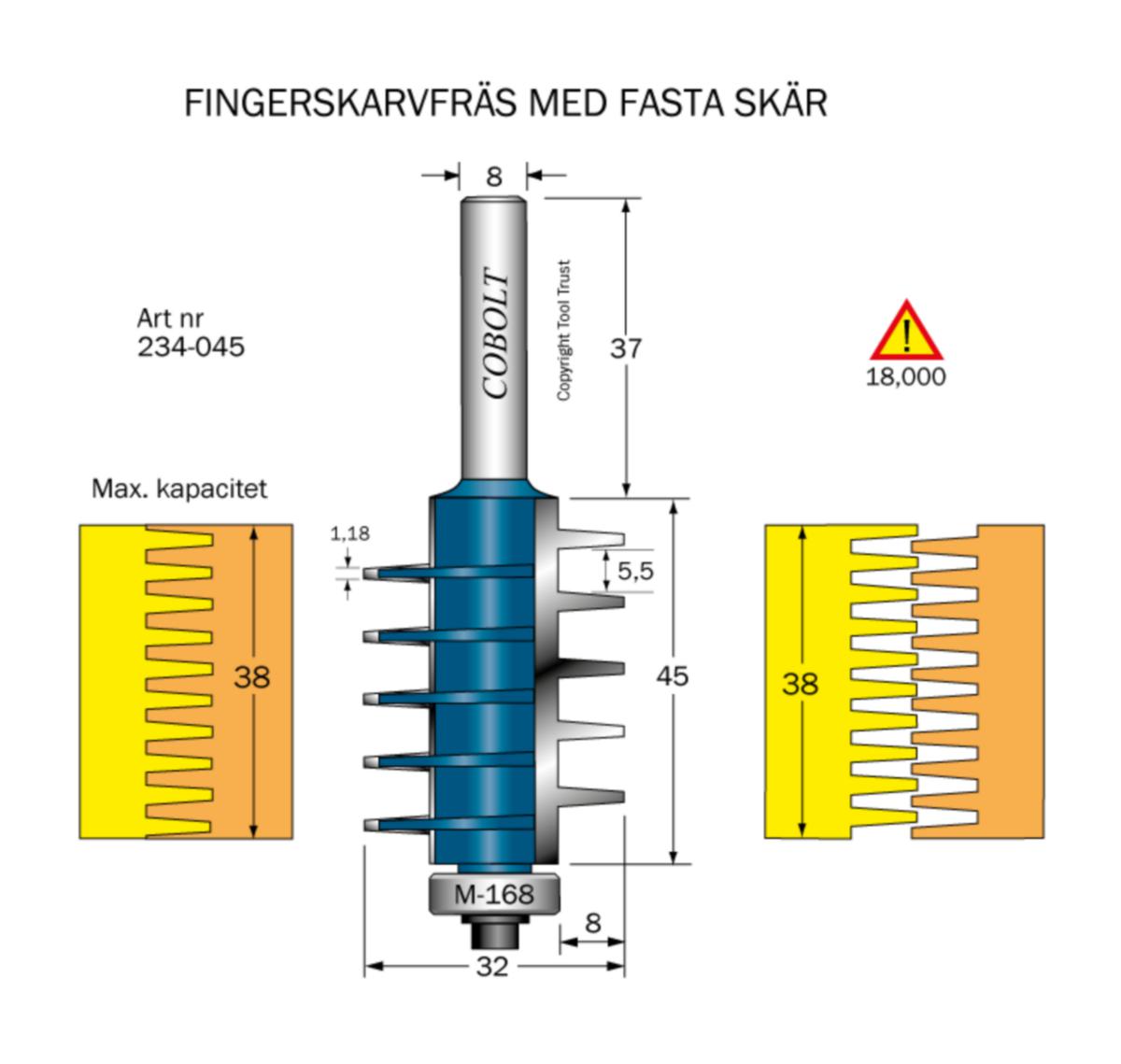 Fingerskarvfräs Cobolt - FINGERSKARVFRÄS HM COBOLT L45 D32 F8 TL93 S8 LAGER M168