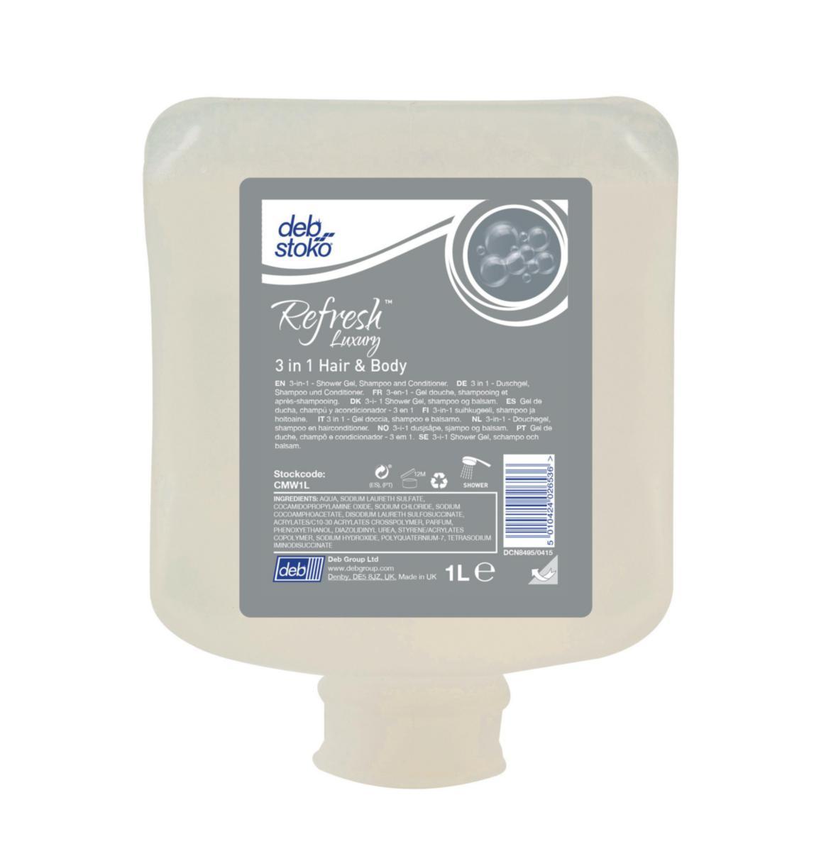 HAIR & BODY 3-IN-1 - SHOWER GEL REFRESH LUXURY H&B 1L DEB CARTRIDGE