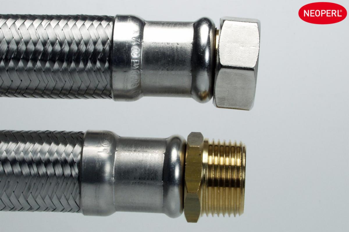 Slang med rostfri omflätning med gängade anslutningar, a-collection - ANSL SLANG R25-0,6M RAK/RAK INV/UTV 1 LEK.MUTT. RF/SILIKON