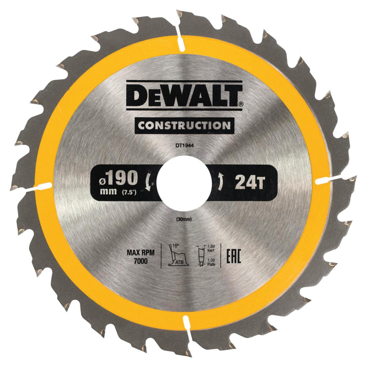 Cirkelsågklinga DEWALT Construction Portabla maskiner - CIRKELSÅGBLAD DEWALT DT1944-QZ 190X30MM 24T TK (AC)