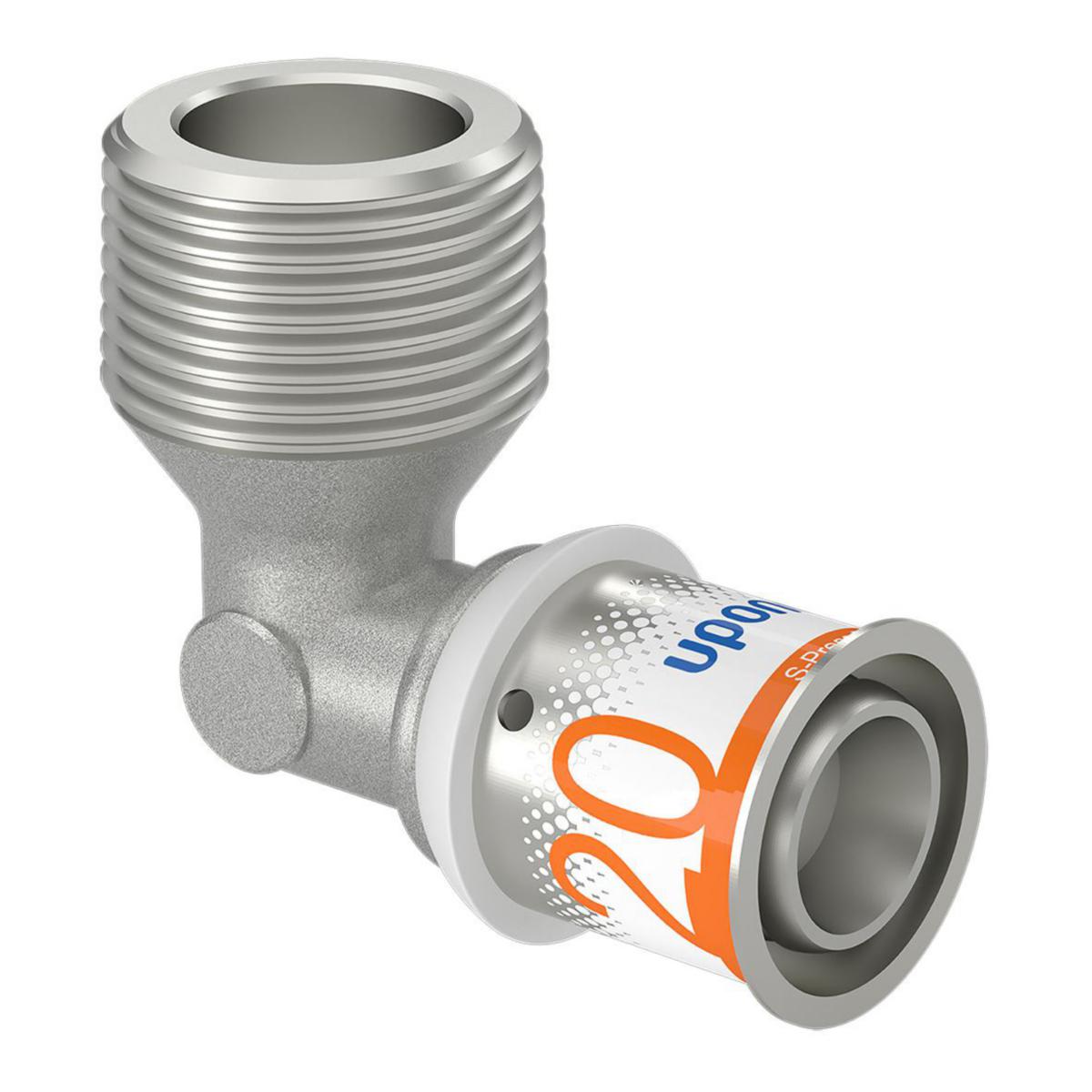 Angle transition, S-Press PLUS ext. thread, Uponor - S-PRESS PLUS ELBOW MALE THREAD 20-R3/4"MT