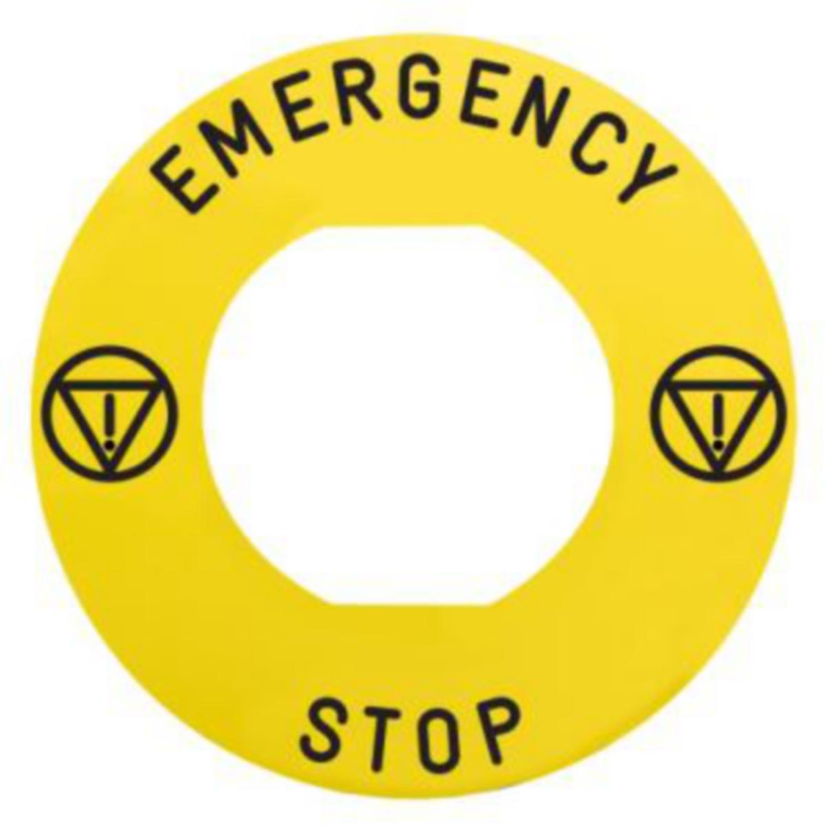 Rund skylt ZBY för svamptrycken - SKYLT EMERGENCY STOP Ø60MM GUL ZBY9330M