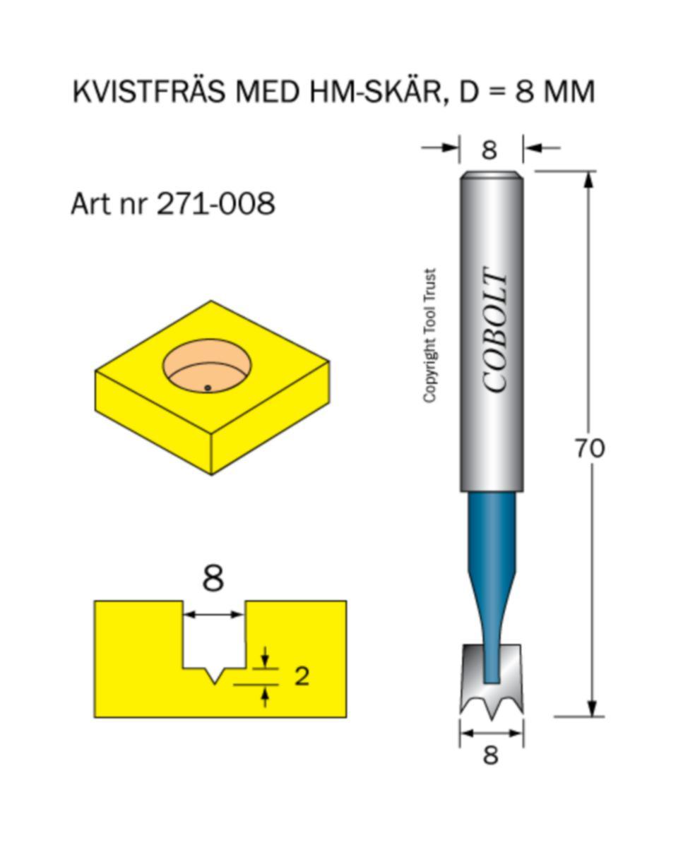Kvistfräs Cobolt HM - KVISTFRÄS HM COBOLT D8 TL70 S8
