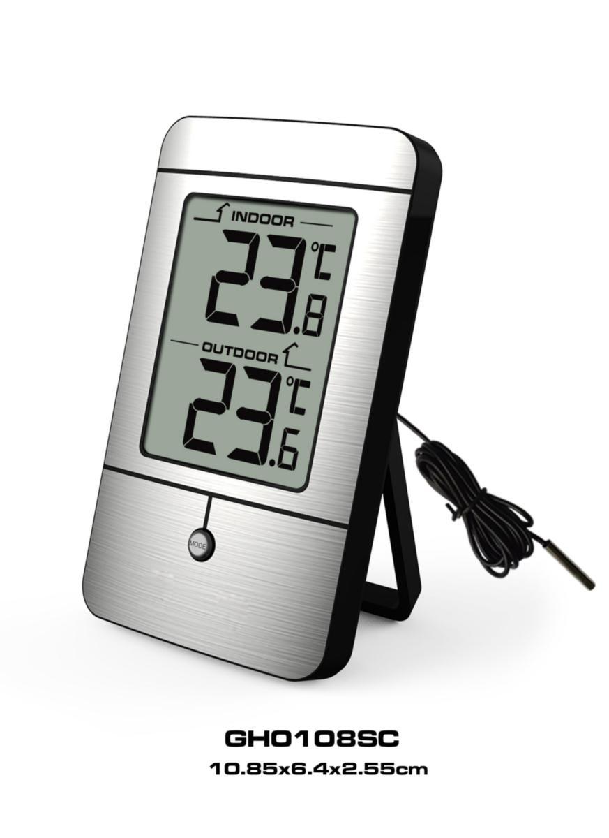 Digital termometer inne/ute - DIGITALTERMOMETER INNE/UTE MED MIN/MAX ALUMINIUM