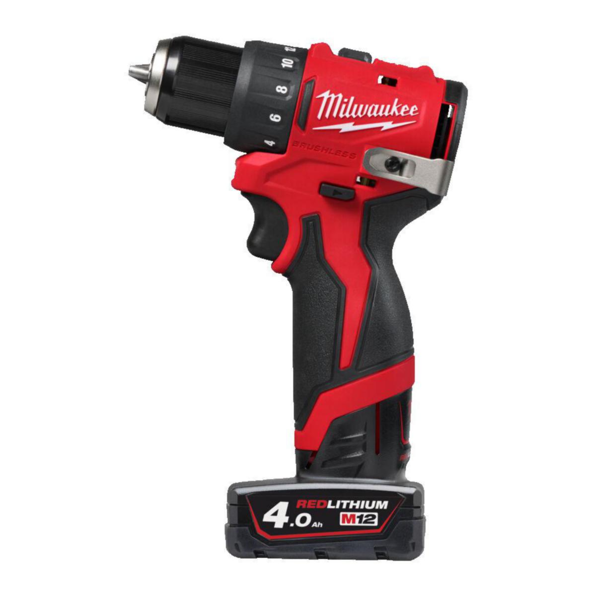 Borrskruvdragare Milwaukee M12 BLDDRC-402C - BORRSKRUVDRAGARE MILWAUKEE M12 BLDDRC-402C, 2X4AH +LADDARE