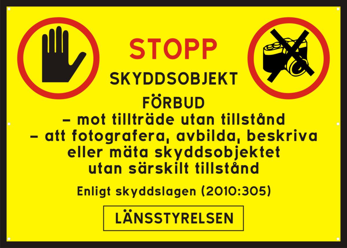 Skylt varning skyddsobjekt - SKYLT 2.3 SKYDDSOBJEKT A3 GUL/SVART/RÖD. TJOCKLEK 1.5 MM