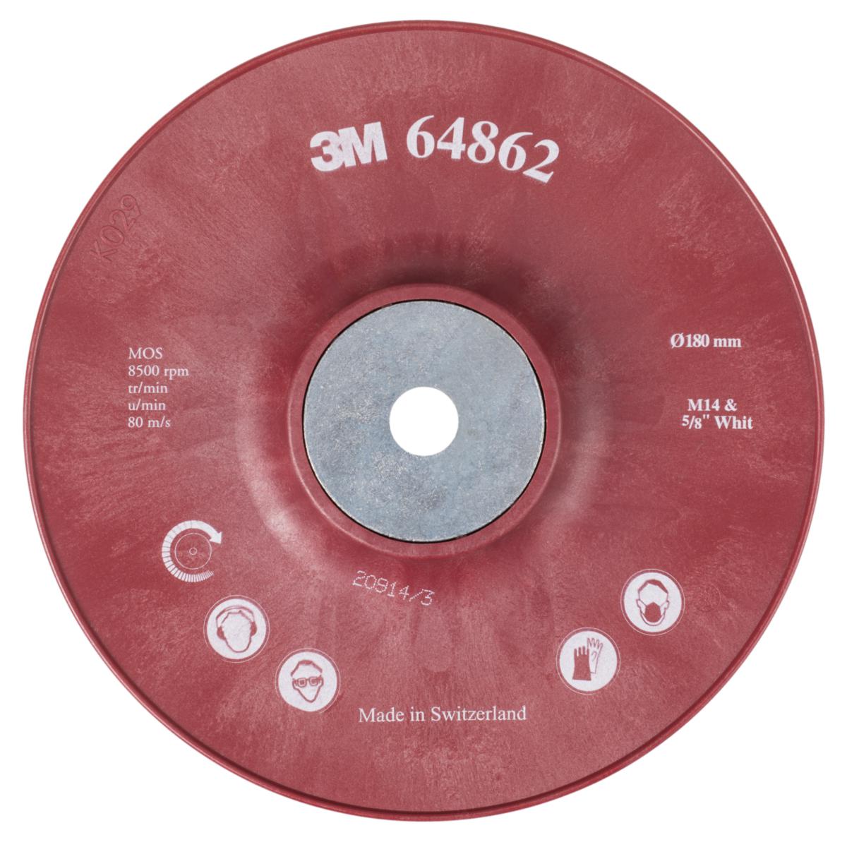 Backing plate 3M for fiber disc - SUPPORT PLATE 3M 180MM GROOVED RED FOR M14 AND 5/8 THREAD