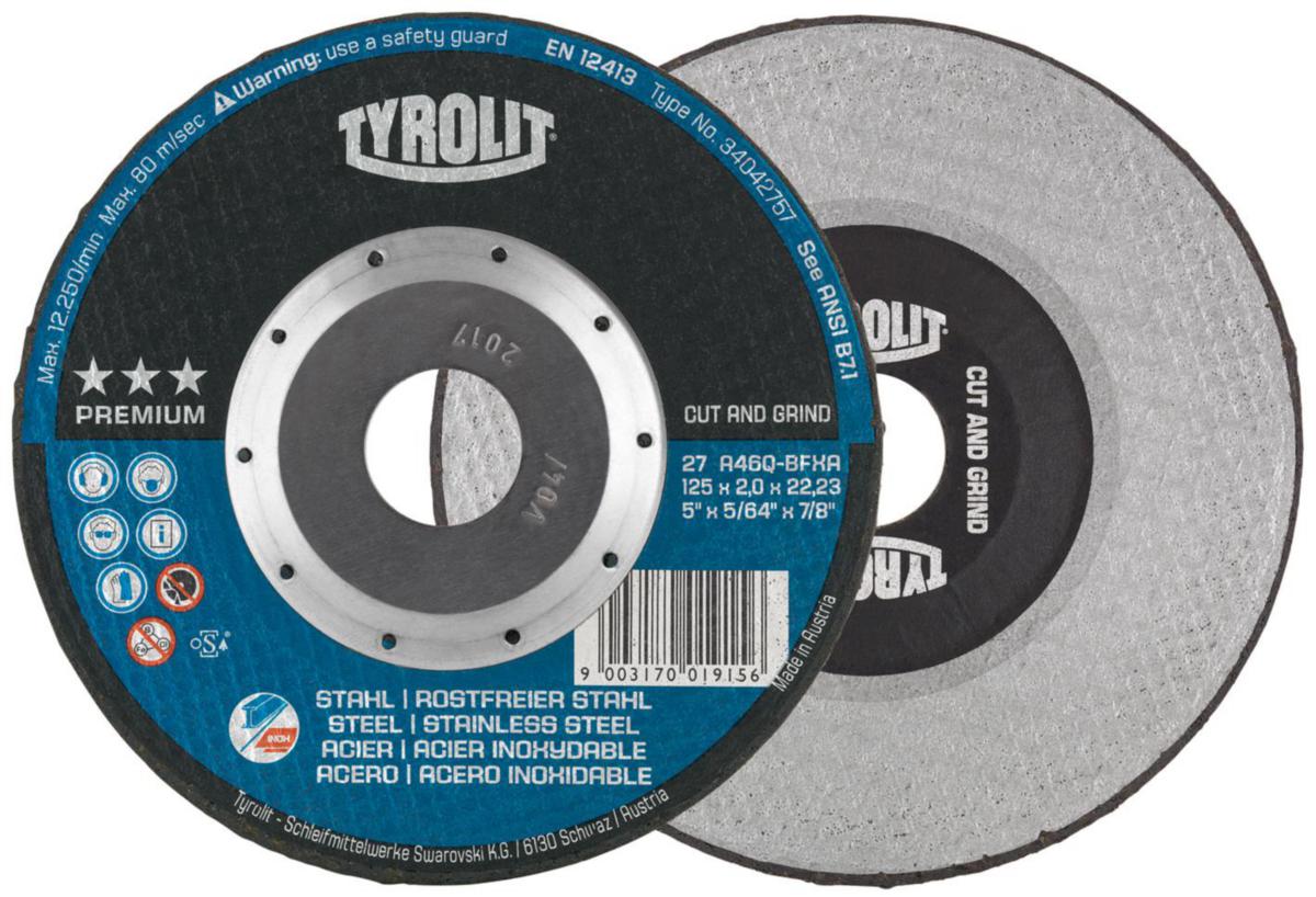 Cap and slip disc Tyrolit Premium 2in1 Cut and grind - CUT DISC TYROLIT PREM.2IN1 125X2X22 A46Q 41F CUT & GRIND