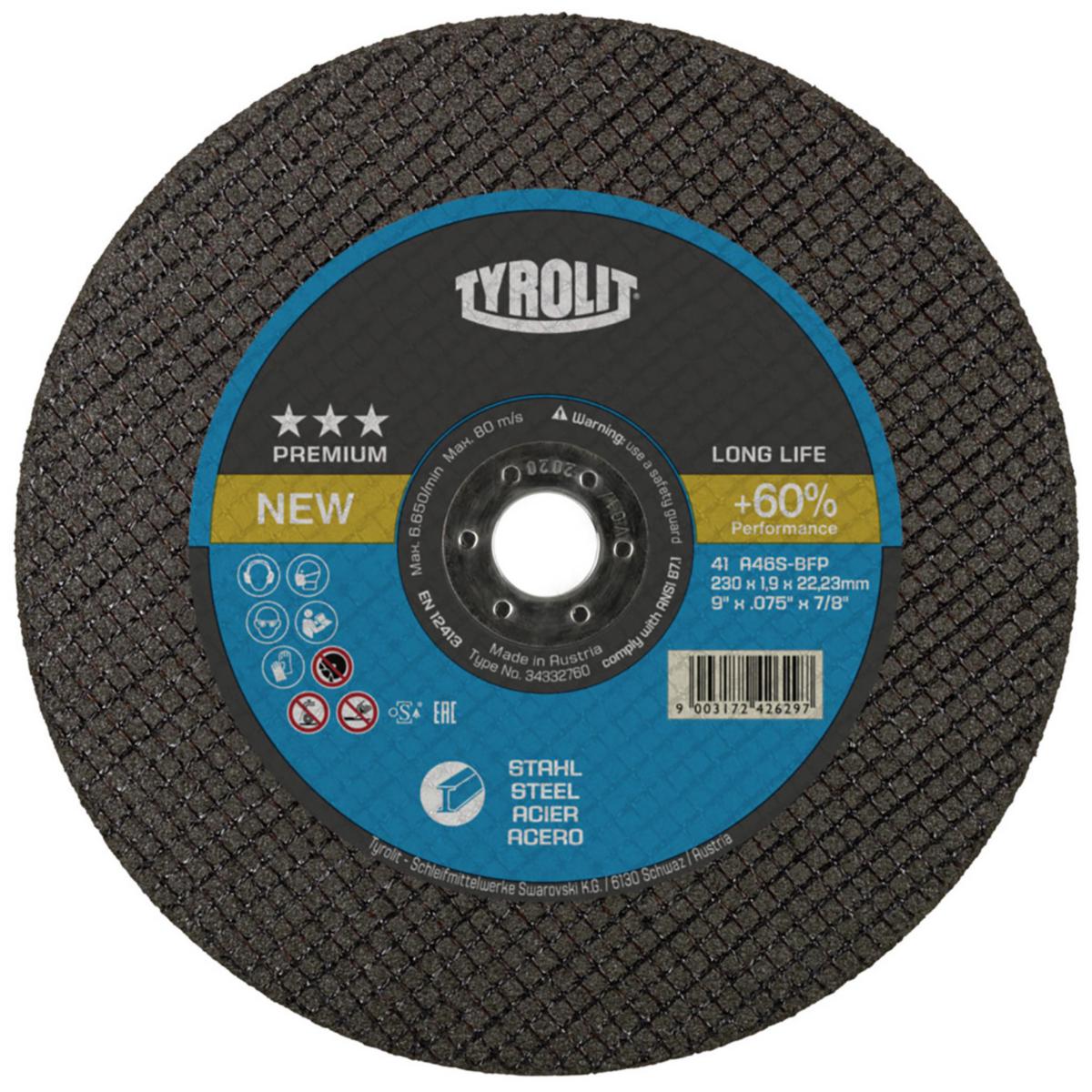 Cutting Disc Tyrolit Premium Super Thin Longlife for Steel - CUTTING DISC TYROLIT PREMIUM STEEL 230X2.0X22.23 A30S-BFP41