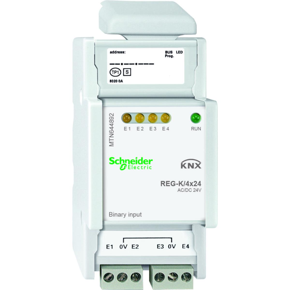Binäringångar 24V för DIN-skena, KNX, Schneider - BINÄRINGÅNG 4X24V DIN-K KNX