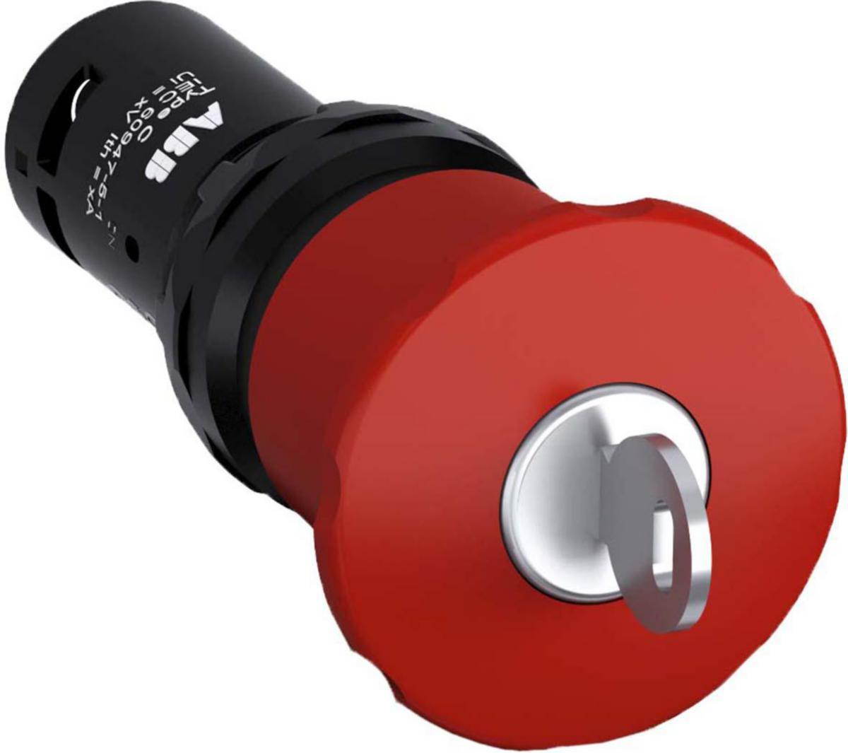 Svamptryckknapp Compact 40mm med nyckelåterställning - NÖDSTOPP 40MM 1NO.1NC CE4KI-10R-11