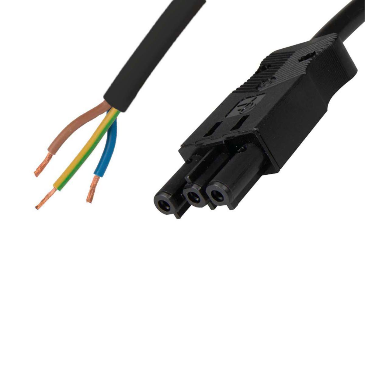 Anslutningskabel 3-polig 2,5mm² hona-fri DCA, svart - KABEL 3P 2,5MM² 1M HO-FRI HF S 13972
