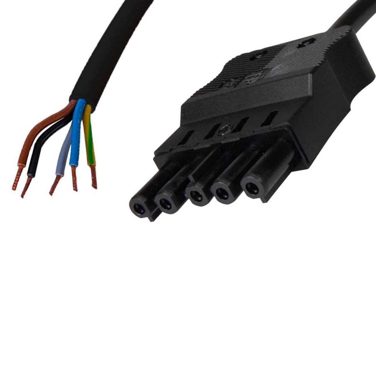 Anslutningskabel 5-polig 2,5mm² hona-fri DCA, svart - KABEL 5P 2,5MM² 2M HO-FRI HF S 14631
