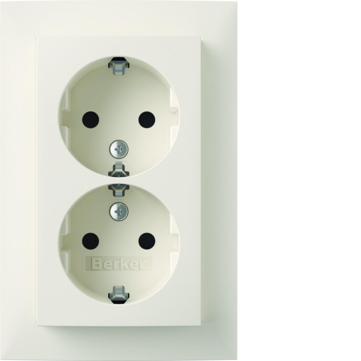 2-way wall socket with x-terminal block recessed with finger protection for apparatus box. S.1, Berker - WALL SOCKET 2 WAY S1 WHITE RECESSED