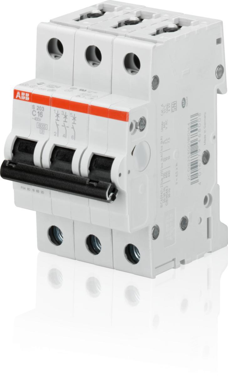 Miniature circuit breaker, 3-pole. 6 kA S203 B - MINIATURE CIRCUIT BREAKER S203 B6 3-POLE 6KA