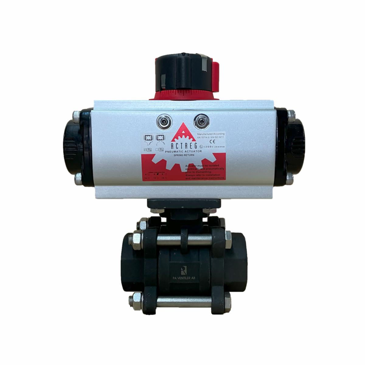 Pneumatisk 3-delad kulventil i kolstål utförande Typ PA162 invändig gänga - KULVENTIL PA162 DN15 INV GG PN63 1.0619/PTFE ADA20