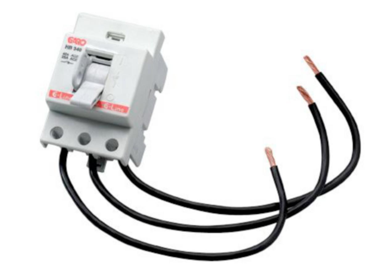 Main switch for DIN assembly, Garo - MAIN SW MODULAR 3P 40A W CABEL 40A 3-POL WITH CABLE